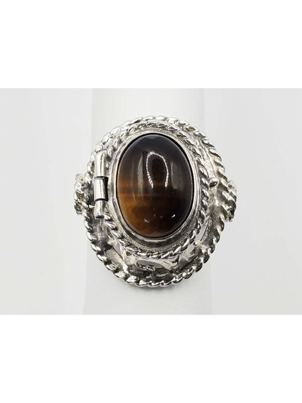 Vintage Mexico Tiger's Eye Poison Ring Sterling Silver Size 7.25-7.5